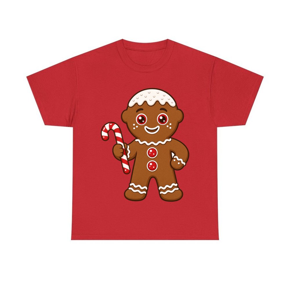 Gingerbread Man Candy Cane personalised Christmas T-shirt in red