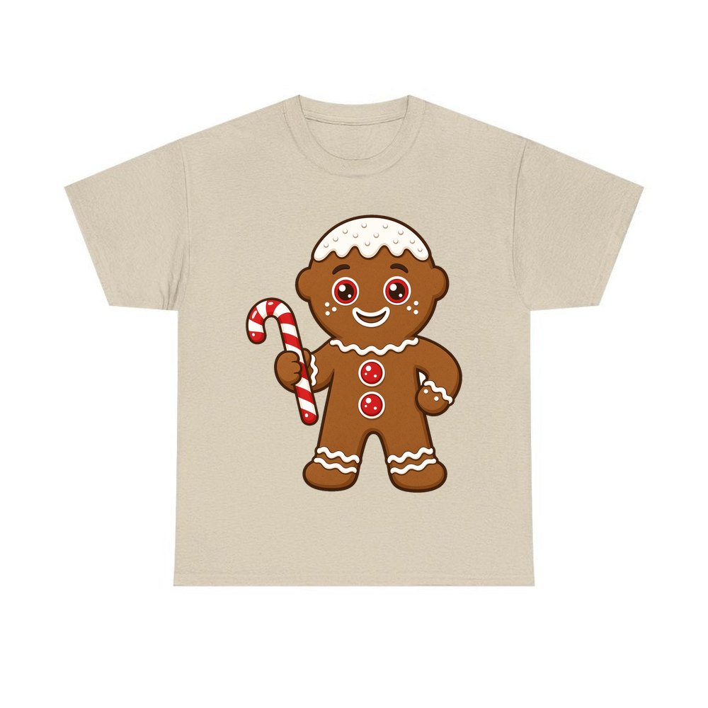 Gingerbread Man Candy Cane personalised Christmas T-shirt in sand