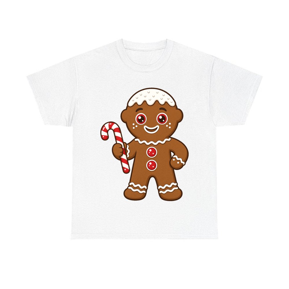 Gingerbread Man Candy Cane personalised Christmas T-shirt in white