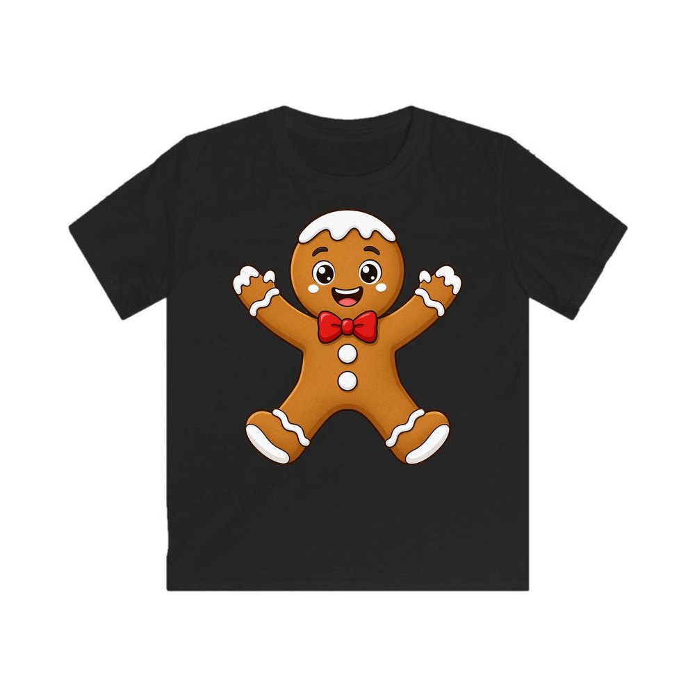 Gingerbread Man With Bow Tie personalised kids Christmas tee in black