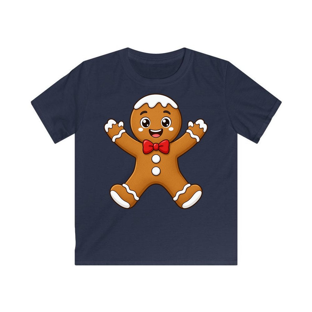 Gingerbread Man With Bow Tie personalised kids Christmas tee in navy