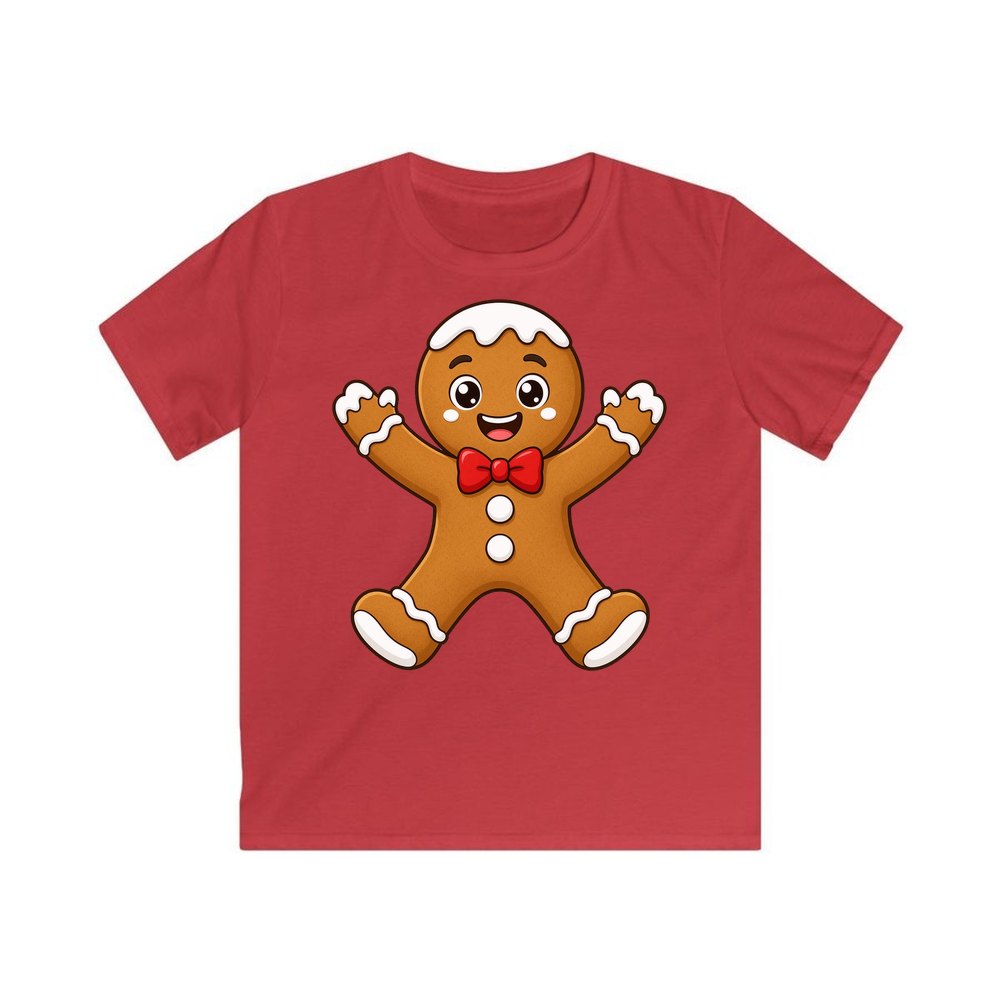 Gingerbread Man With Bow Tie personalised kids Christmas tee in red