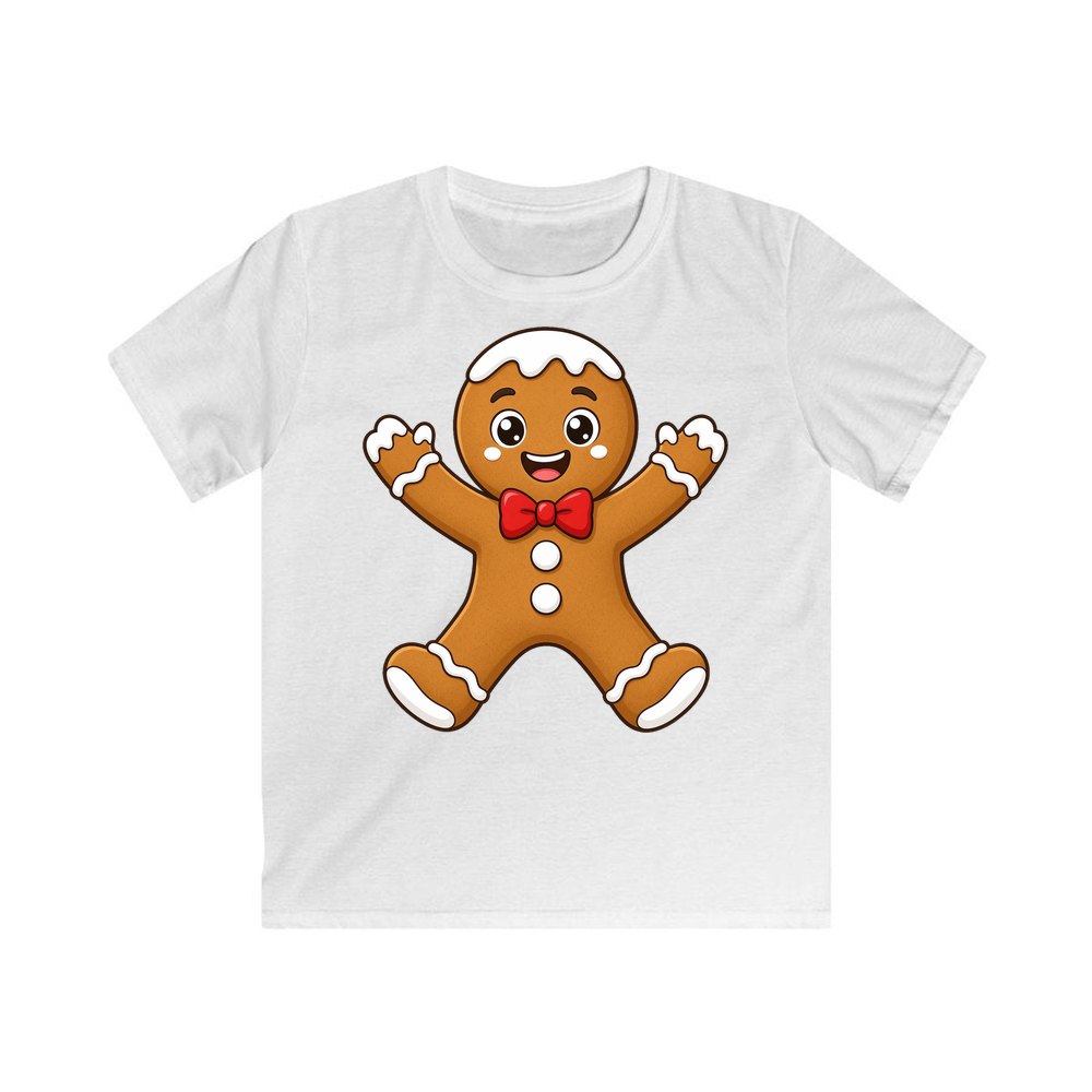 Gingerbread Man With Bow Tie personalised kids Christmas tee in white