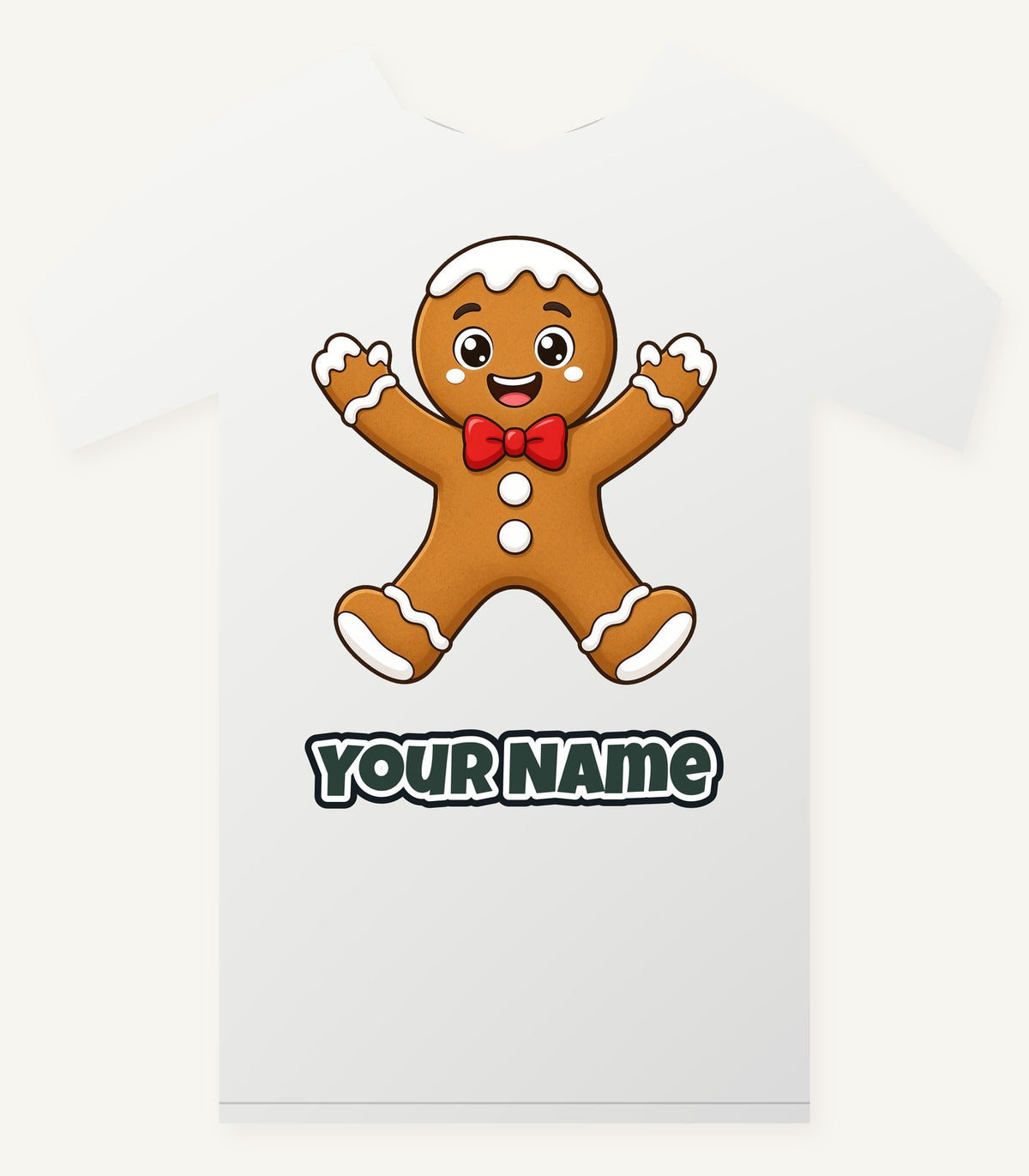 Gingerbread Man With Bow Tie Personalised Christmas T-Shirt and Hoodie