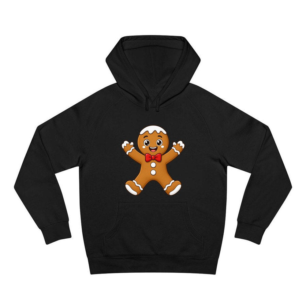 Gingerbread Man With Bow Tie personalised Christmas hoodie in black