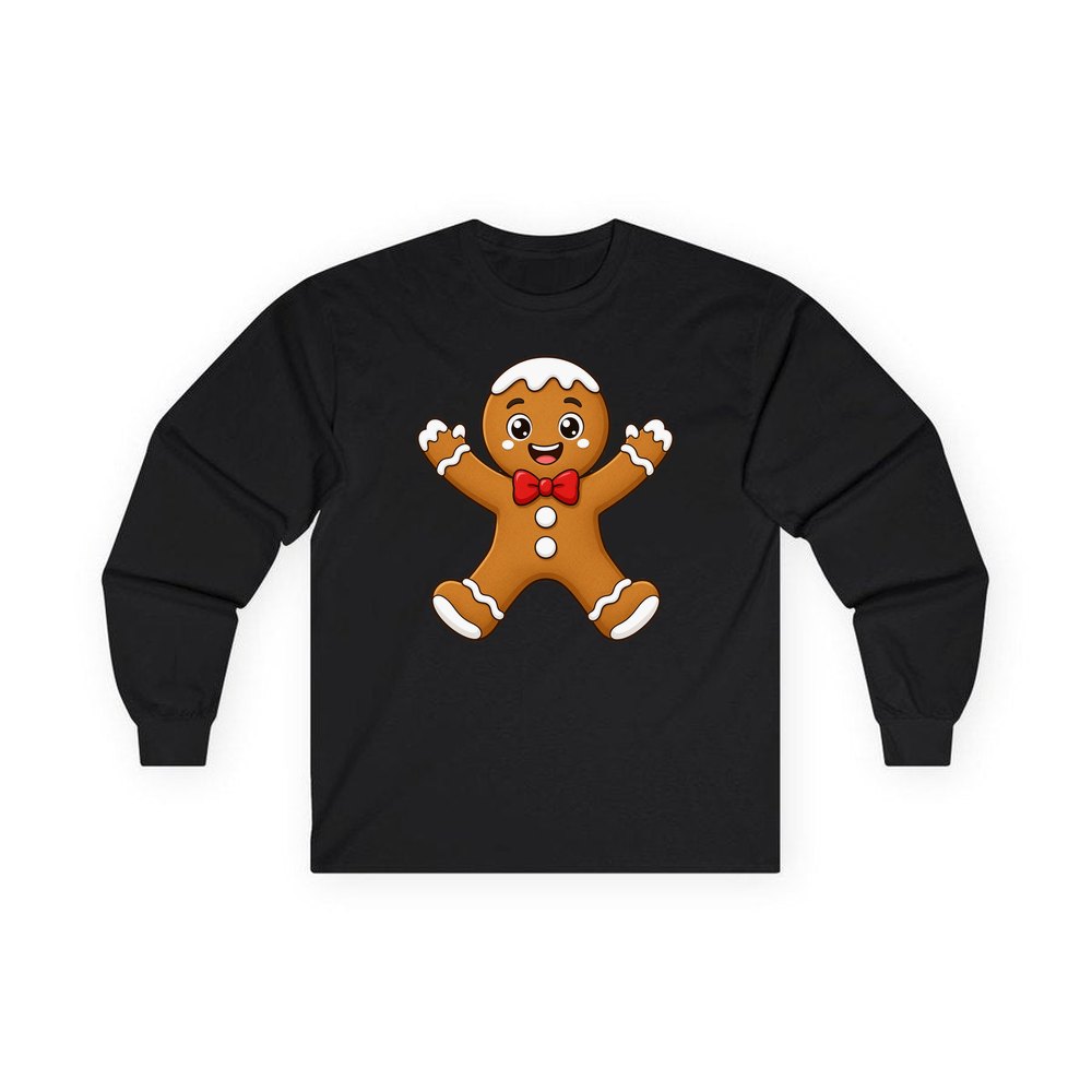 Gingerbread Man With Bow Tie personalised long sleeve Christmas T-shirt in black