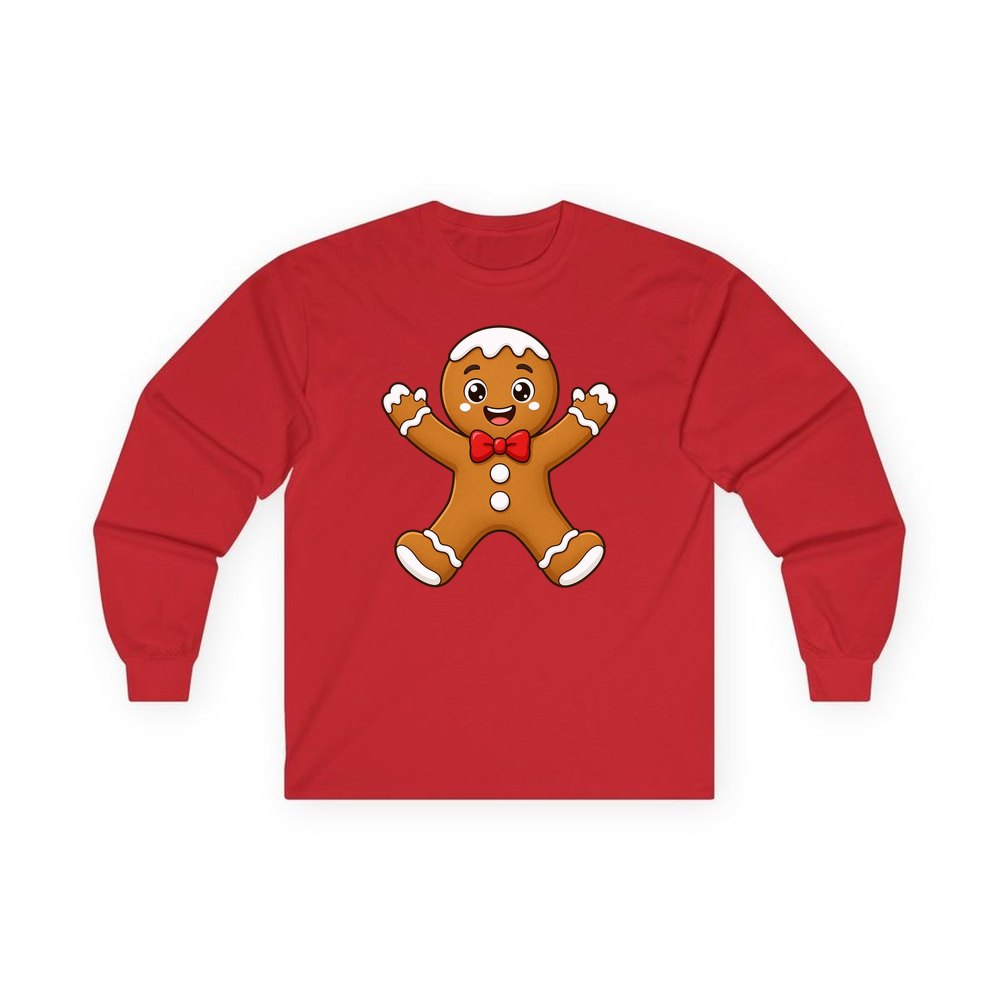 Gingerbread Man With Bow Tie personalised long sleeve Christmas T-shirt in red