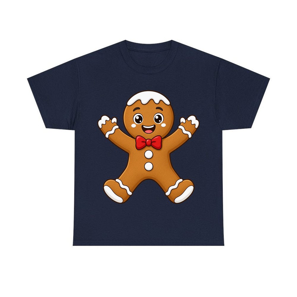Gingerbread Man With Bow Tie personalised Christmas T-shirt in navy