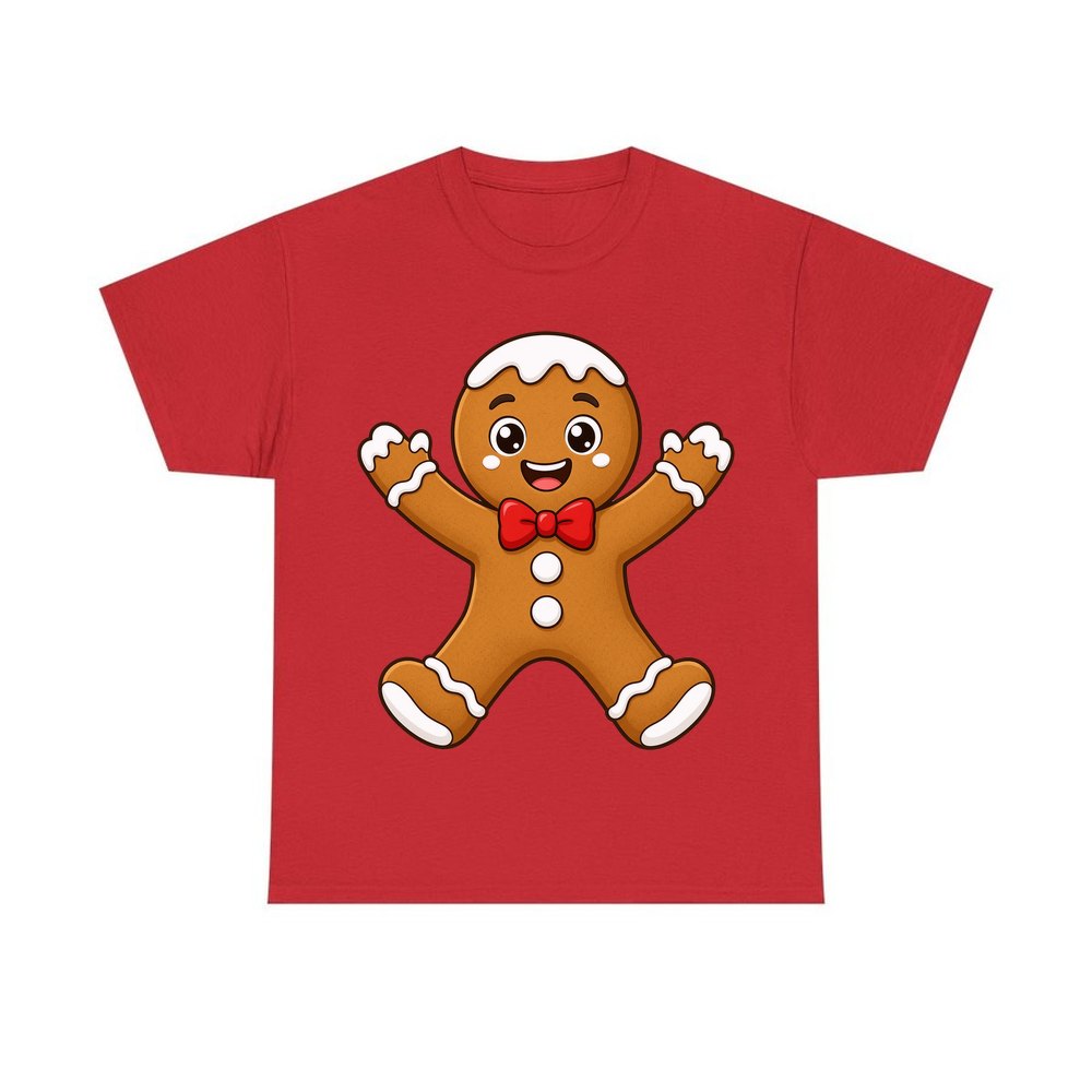 Gingerbread Man With Bow Tie personalised Christmas T-shirt in red