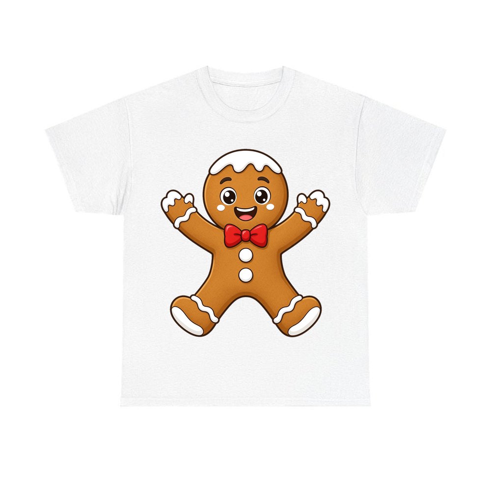 Gingerbread Man With Bow Tie personalised Christmas T-shirt in white