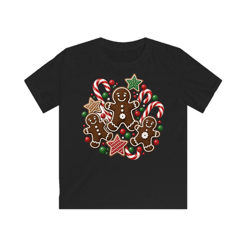 Gingerbread Men and Candy Canes personalised kids Christmas tee in black