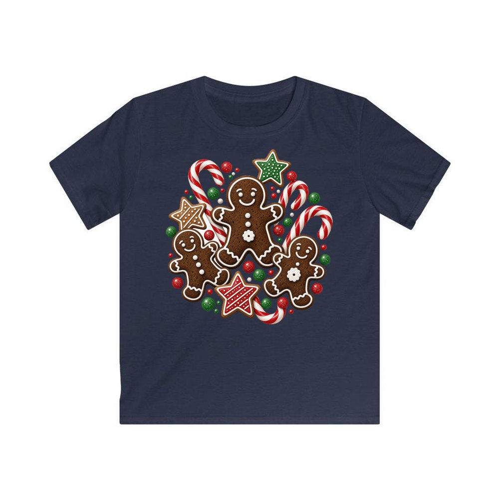 Gingerbread Men and Candy Canes personalised kids Christmas tee in navy