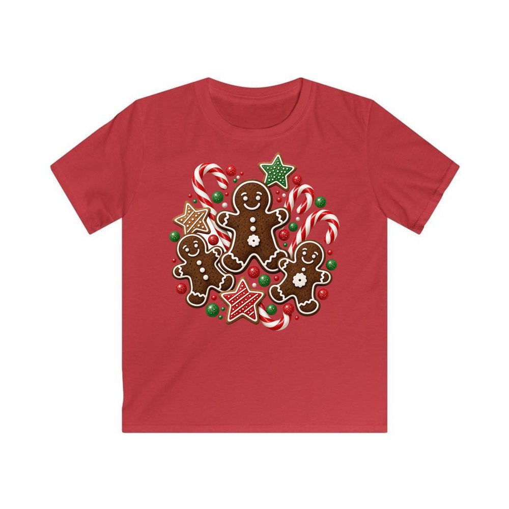 Gingerbread Men and Candy Canes personalised kids Christmas tee in red