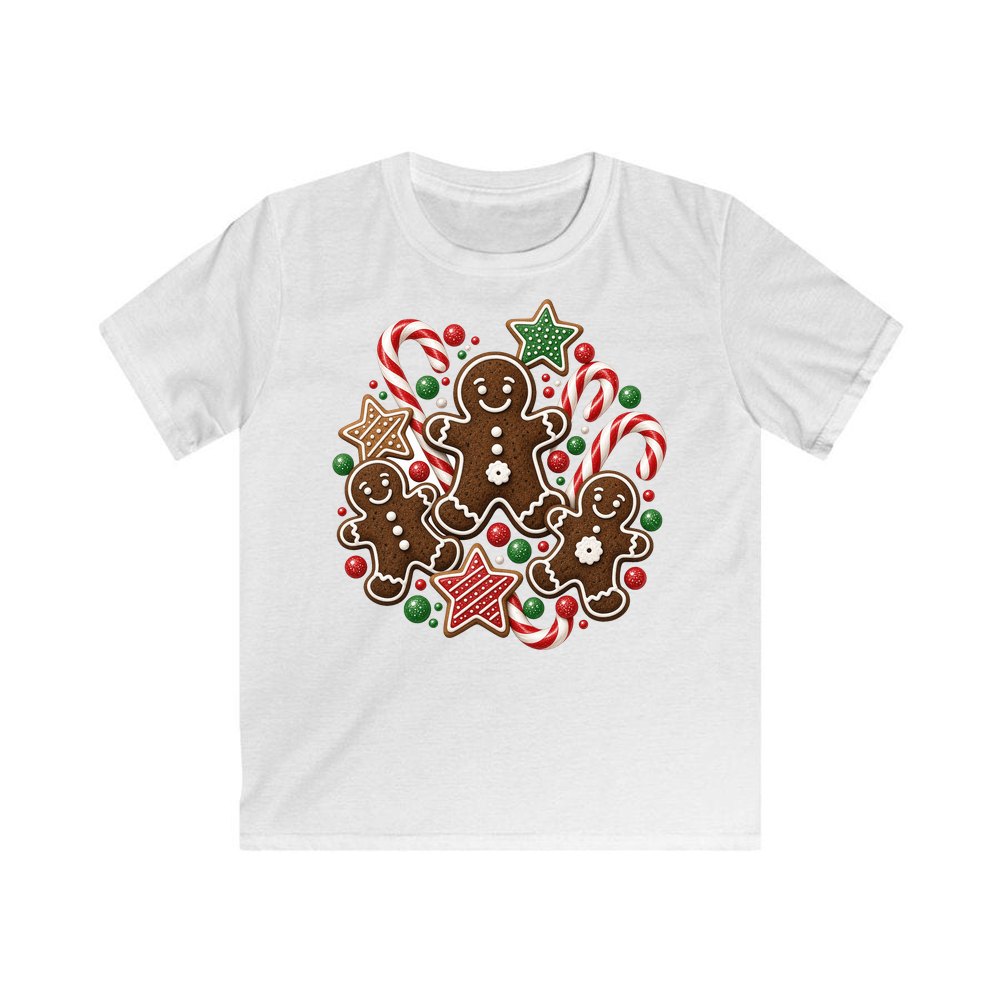 Gingerbread Men and Candy Canes personalised kids Christmas tee in white