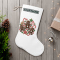 Gingerbread Men and Candy Canes personalised Christmas stocking, white, with the name across the top