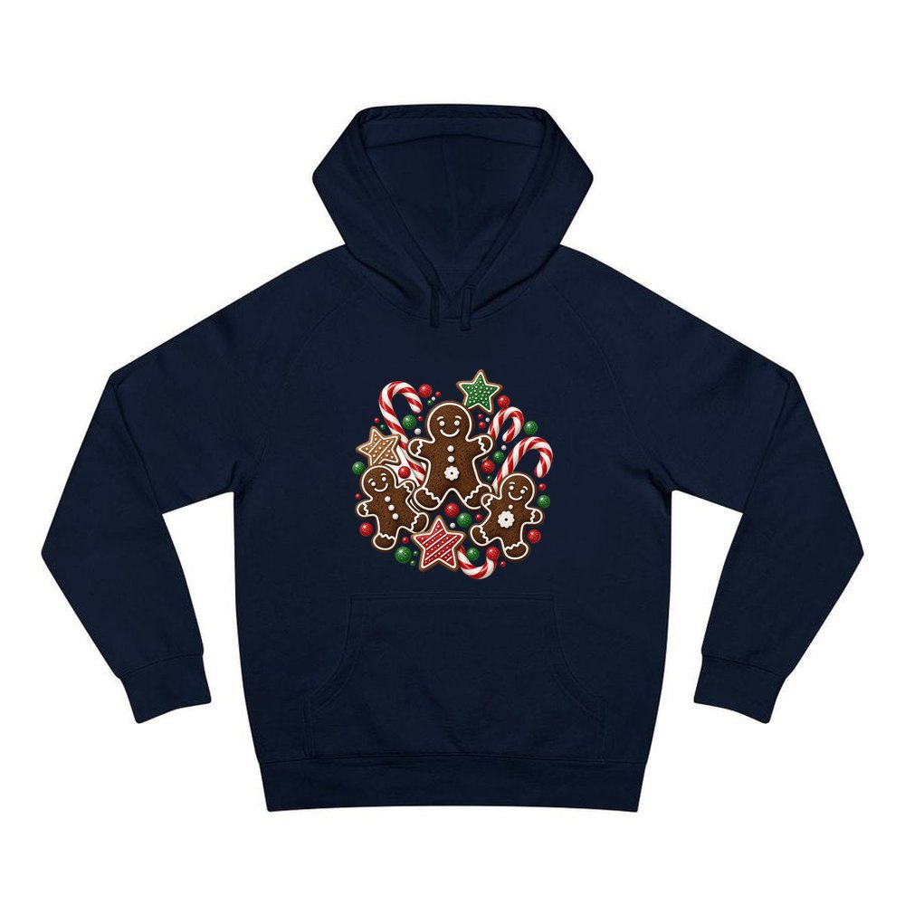 Gingerbread Men and Candy Canes personalised Christmas hoodie in navy