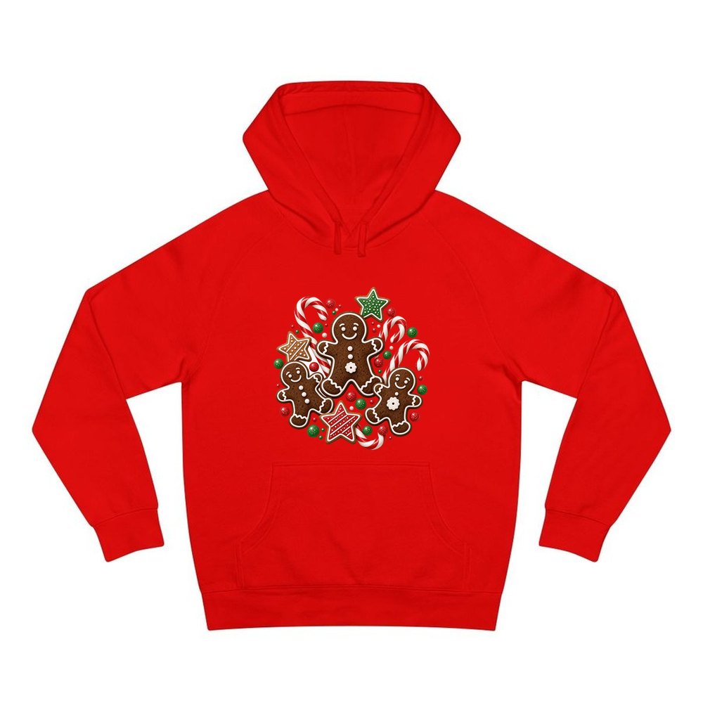 Gingerbread Men and Candy Canes personalised Christmas hoodie in red