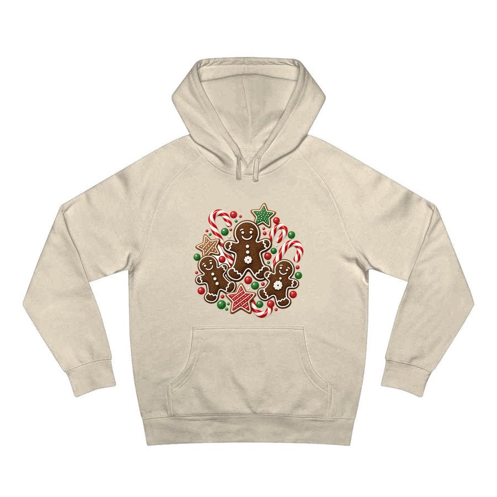 Gingerbread Men and Candy Canes personalised Christmas hoodie in sand