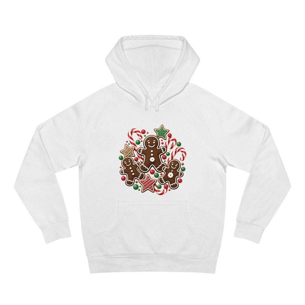 Gingerbread Men and Candy Canes personalised Christmas hoodie in white