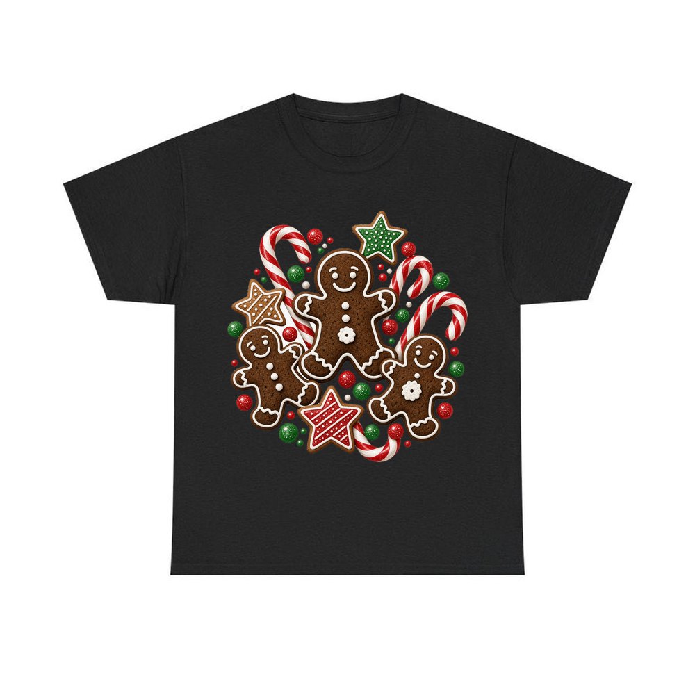 Gingerbread Men and Candy Canes personalised Christmas T-shirt in black