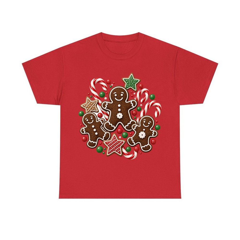 Gingerbread Men and Candy Canes personalised Christmas T-shirt in red