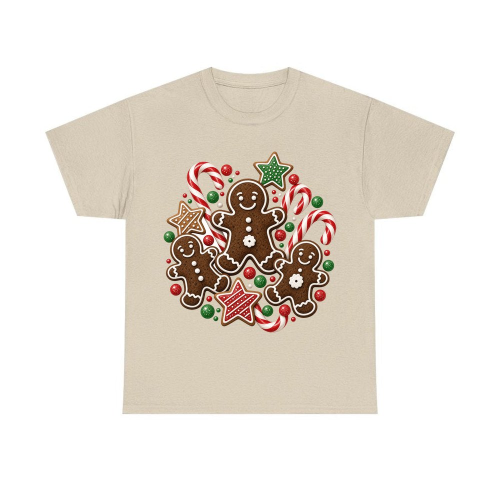 Gingerbread Men and Candy Canes personalised Christmas T-shirt in sand