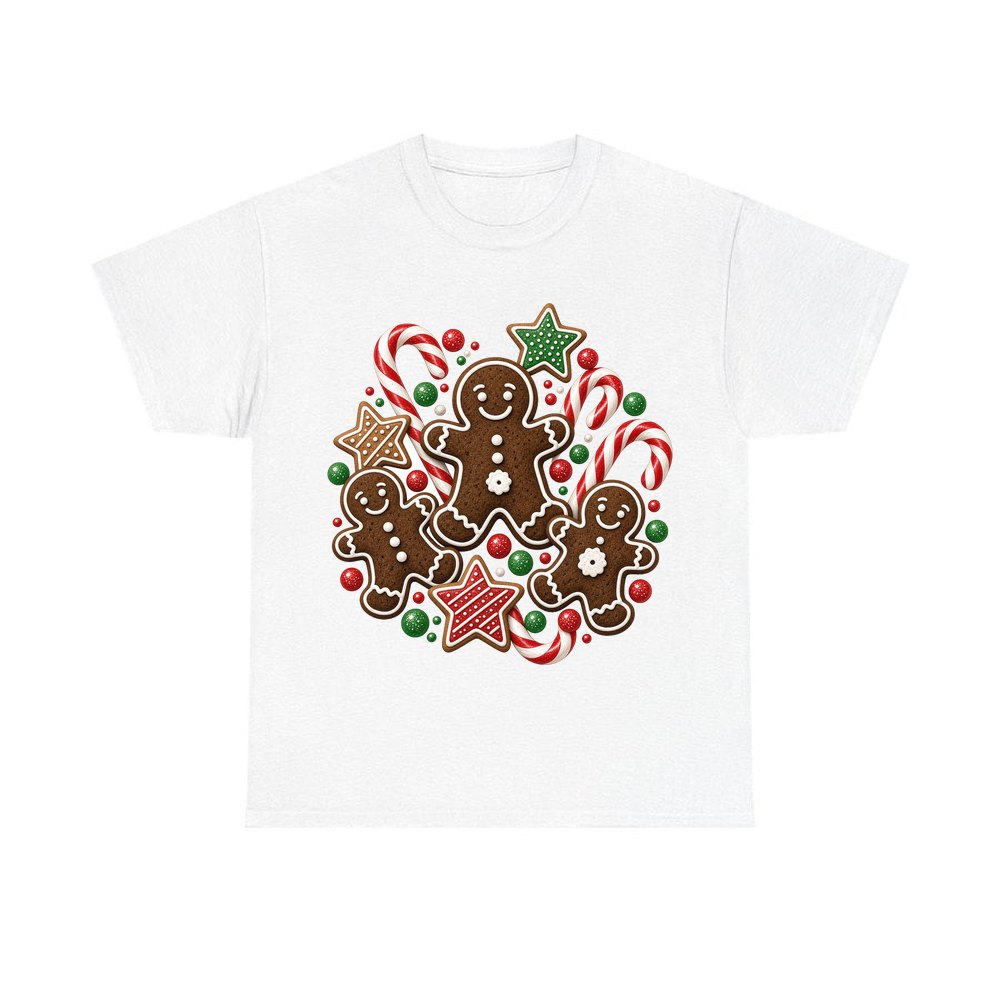 Gingerbread Men and Candy Canes personalised Christmas T-shirt in white