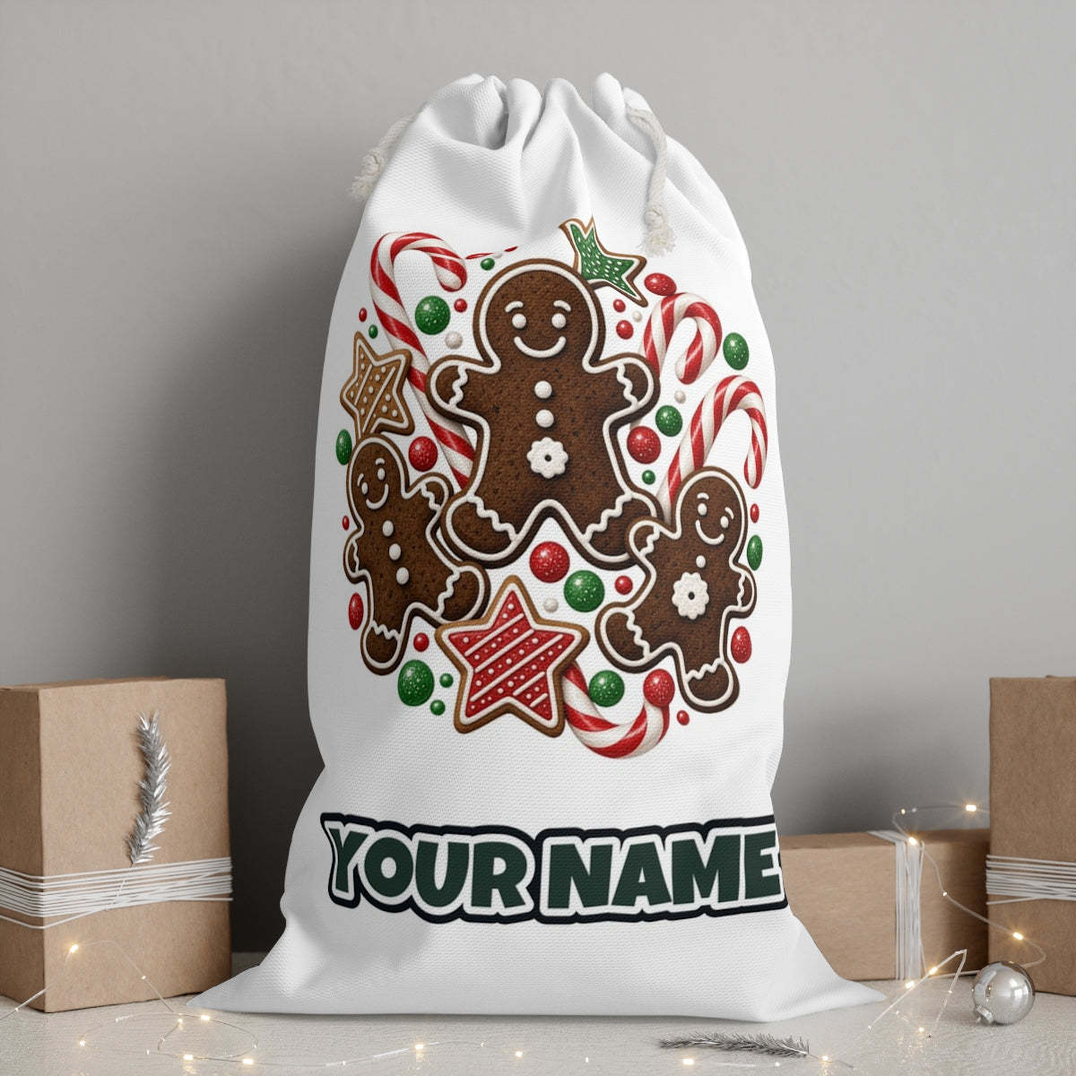 Gingerbread Men and Candy Canes Personalised Santa Sack