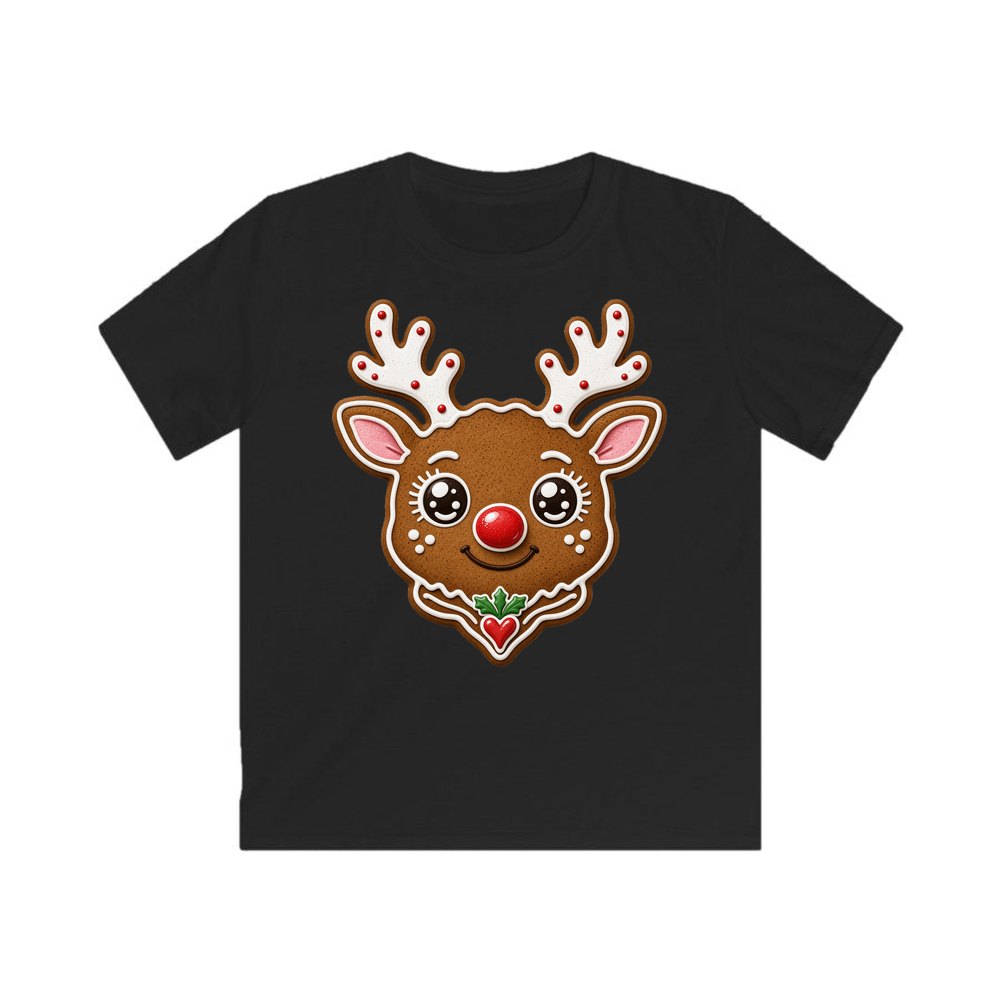 Gingerbread Reindeer Cookie personalised kids Christmas tee in black