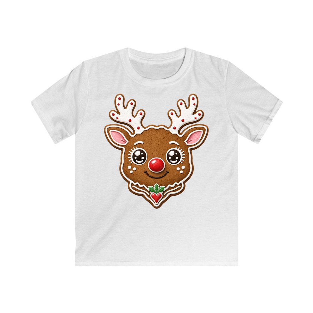 Gingerbread Reindeer Cookie personalised kids Christmas tee in white