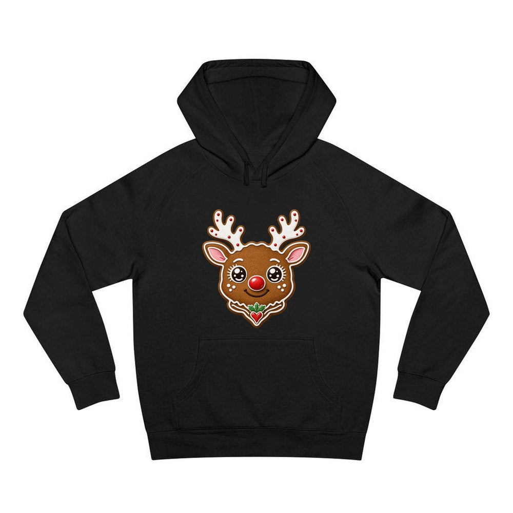 Gingerbread Reindeer Cookie personalised Christmas hoodie in black