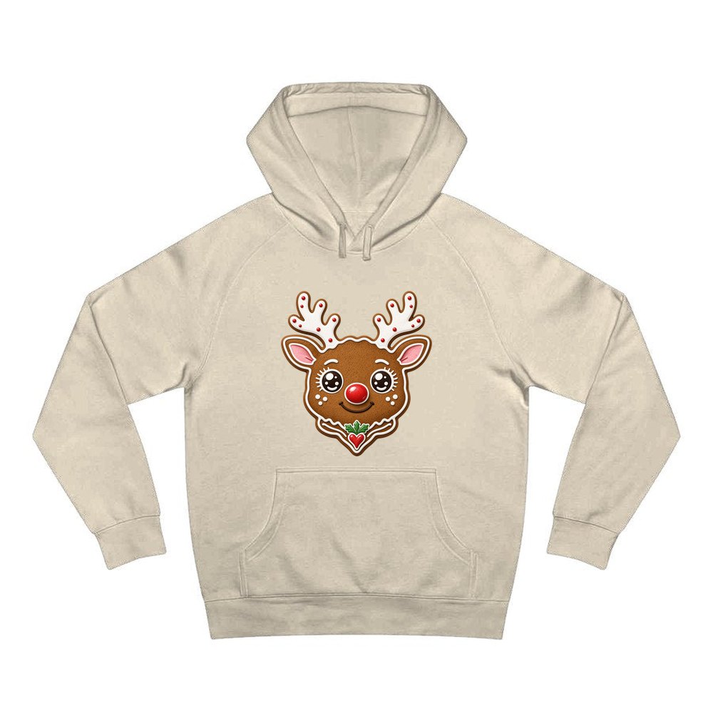 Gingerbread Reindeer Cookie personalised Christmas hoodie in sand
