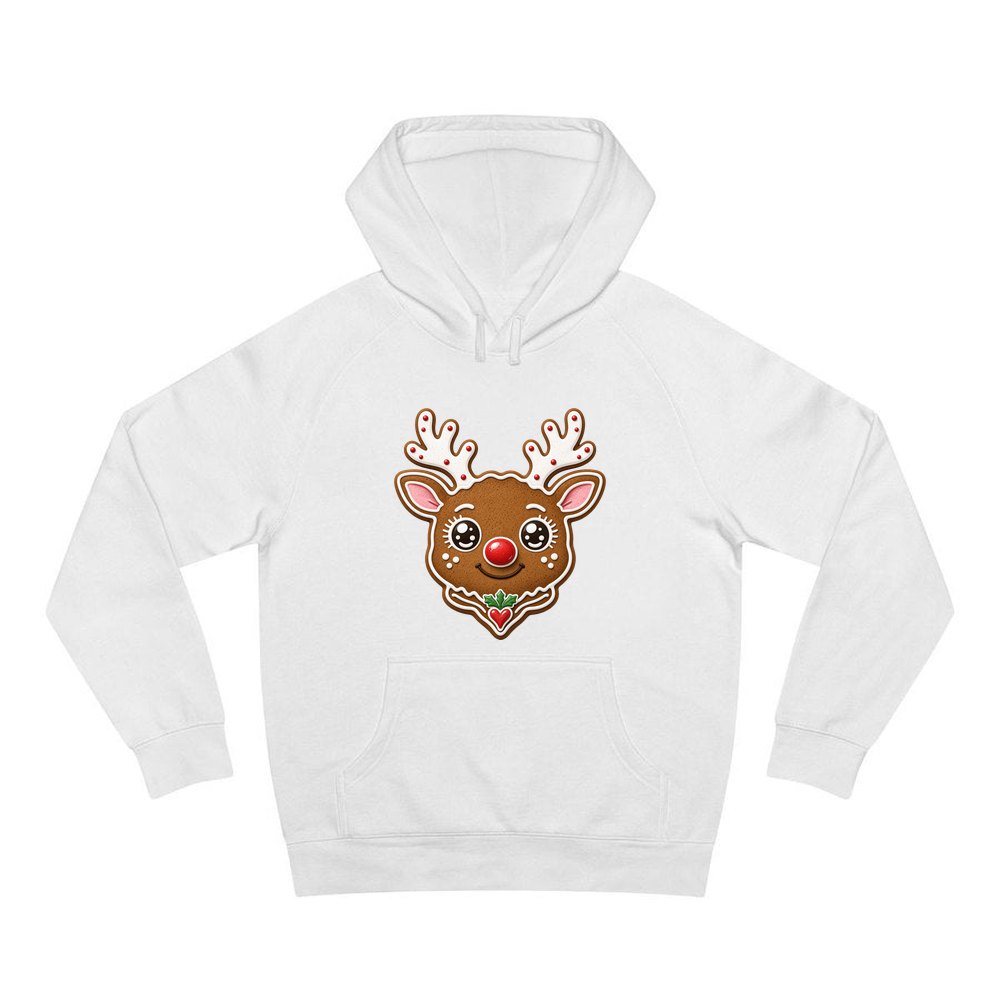 Gingerbread Reindeer Cookie personalised Christmas hoodie in white
