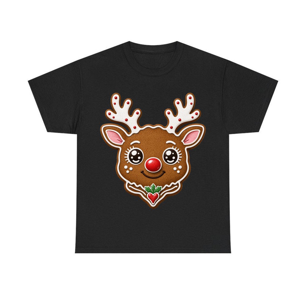 Gingerbread Reindeer Cookie personalised Christmas T-shirt in black