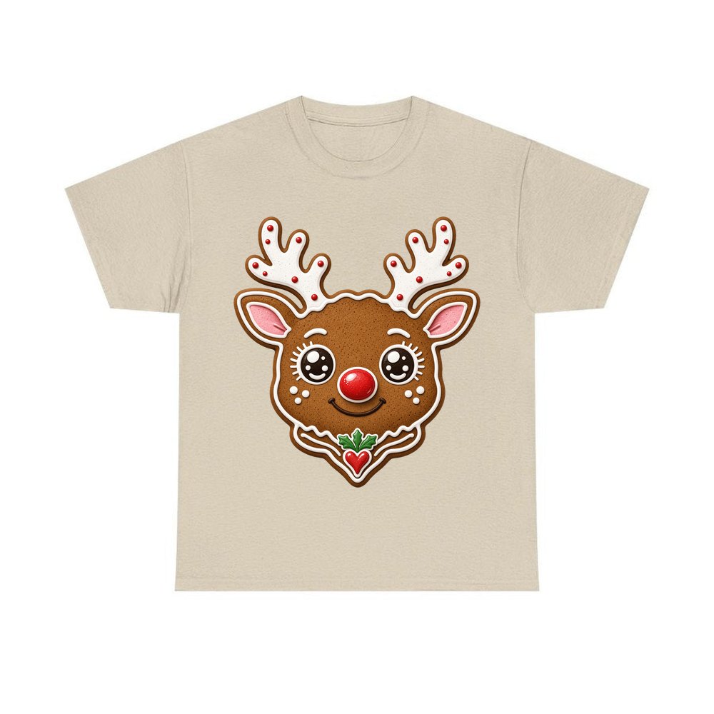 Gingerbread Reindeer Cookie personalised Christmas T-shirt in sand