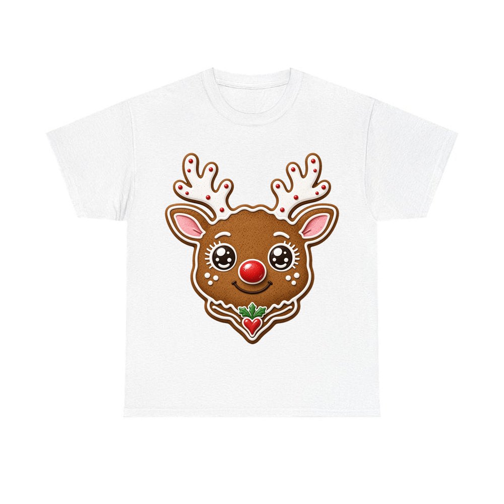 Gingerbread Reindeer Cookie personalised Christmas T-shirt in white
