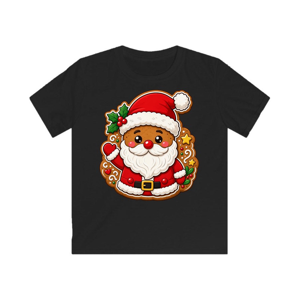 Gingerbread Santa Biscuit personalised kids Christmas tee in black