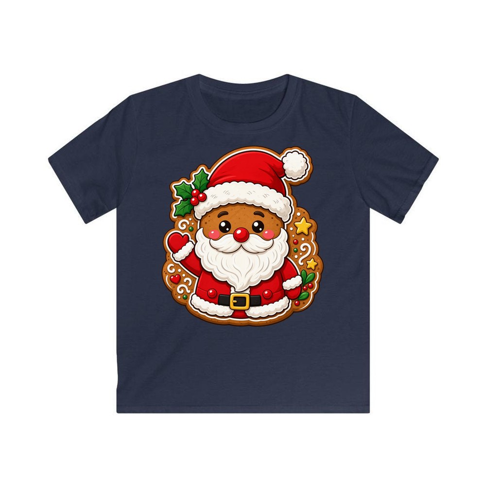 Gingerbread Santa Biscuit personalised kids Christmas tee in navy