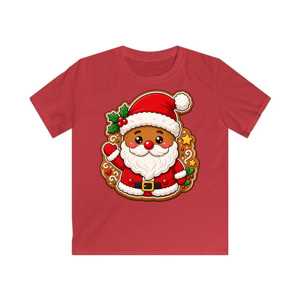 Gingerbread Santa Biscuit personalised kids Christmas tee in red