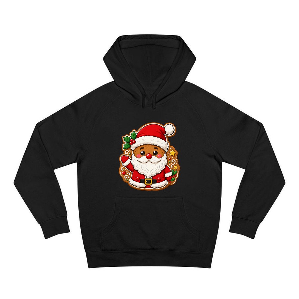Gingerbread Santa Biscuit personalised Christmas hoodie in black