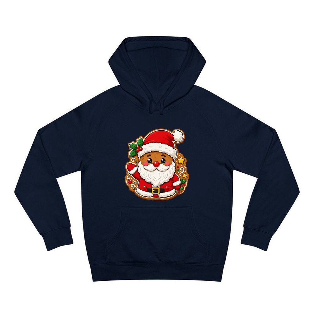 Gingerbread Santa Biscuit personalised Christmas hoodie in navy