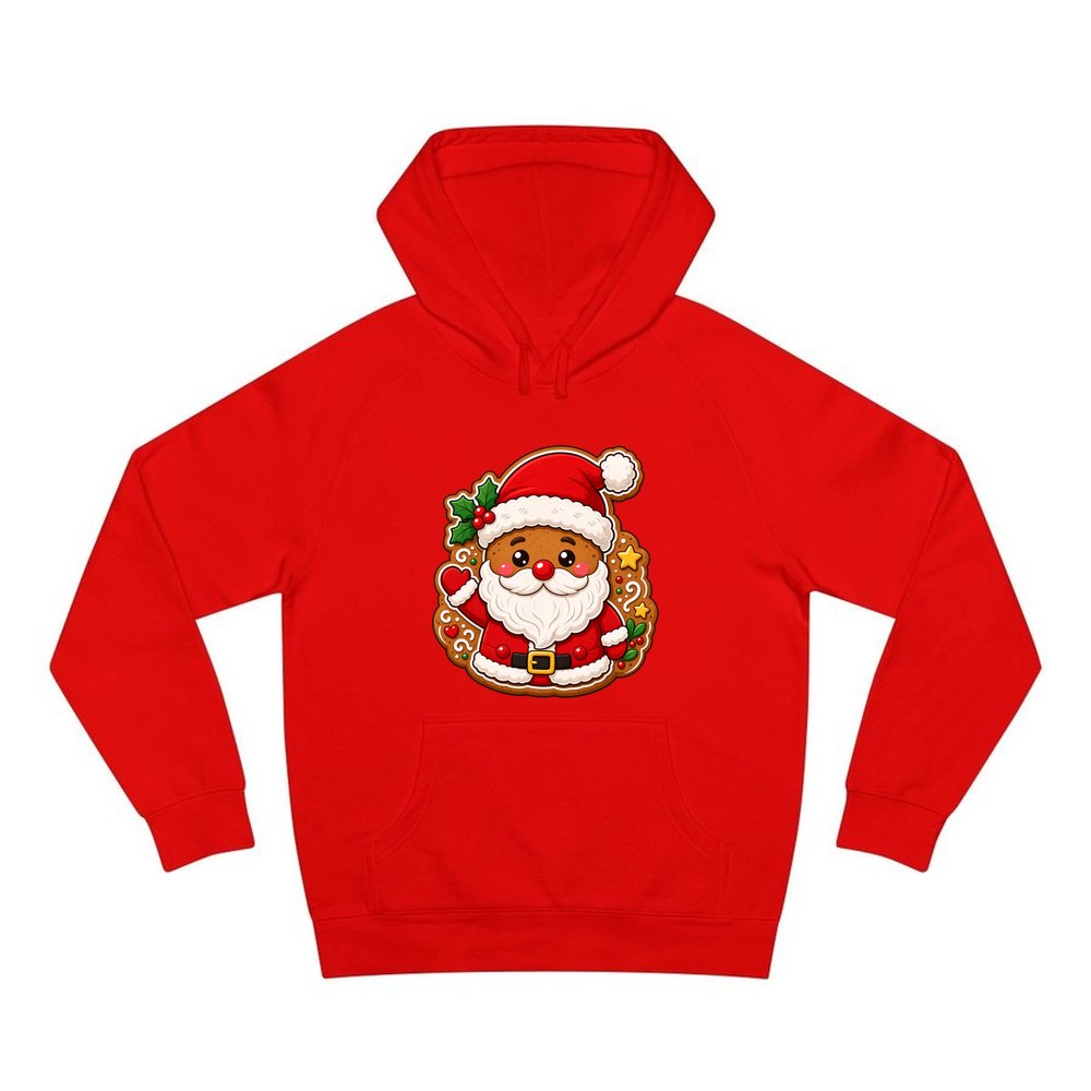 Gingerbread Santa Biscuit personalised Christmas hoodie in red
