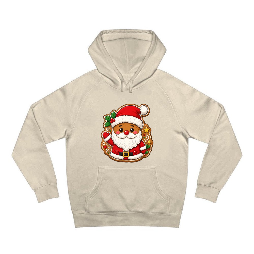 Gingerbread Santa Biscuit personalised Christmas hoodie in sand