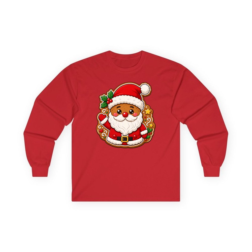 Gingerbread Santa Biscuit personalised long sleeve Christmas T-shirt in red