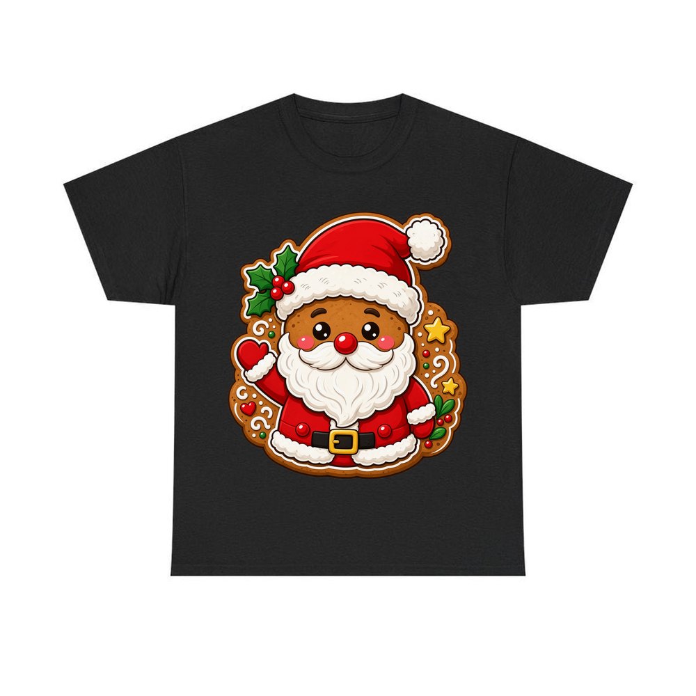 Gingerbread Santa Biscuit personalised Christmas T-shirt in black