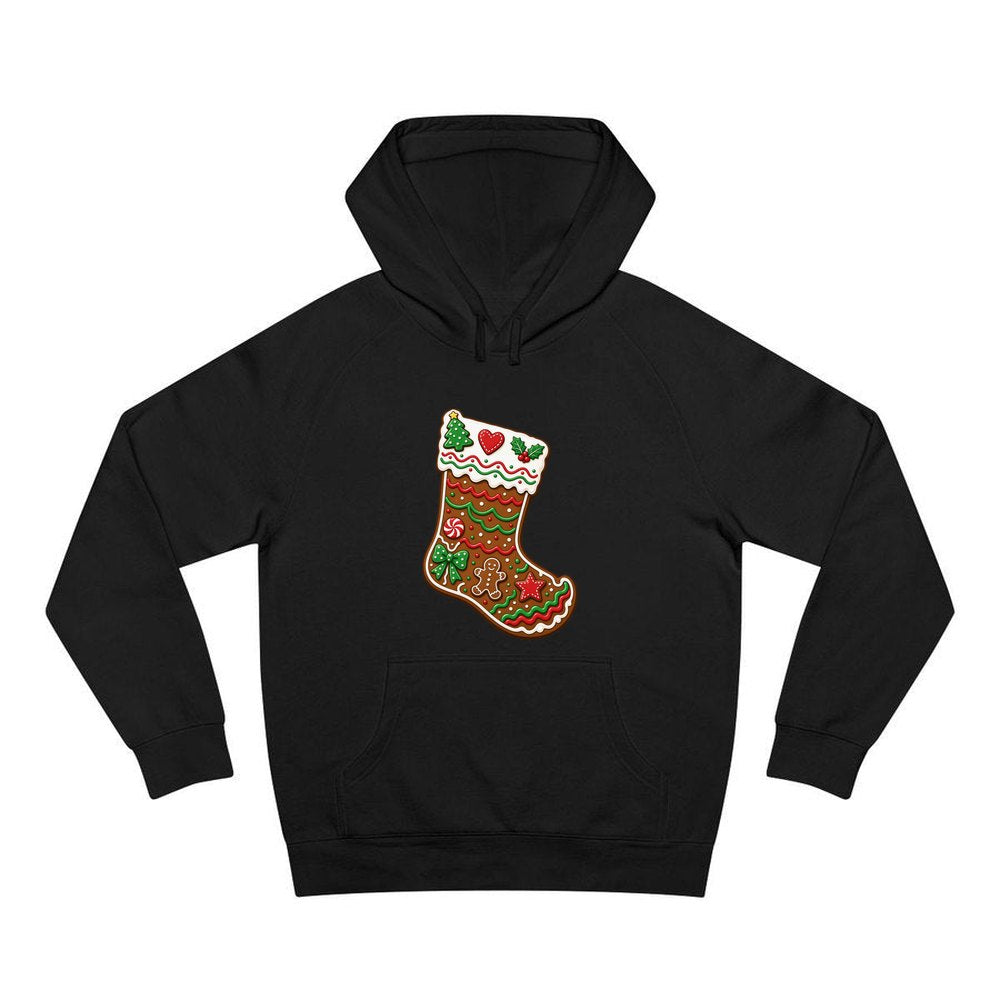 Gingerbread Stocking Biscuit personalised Christmas hoodie in black