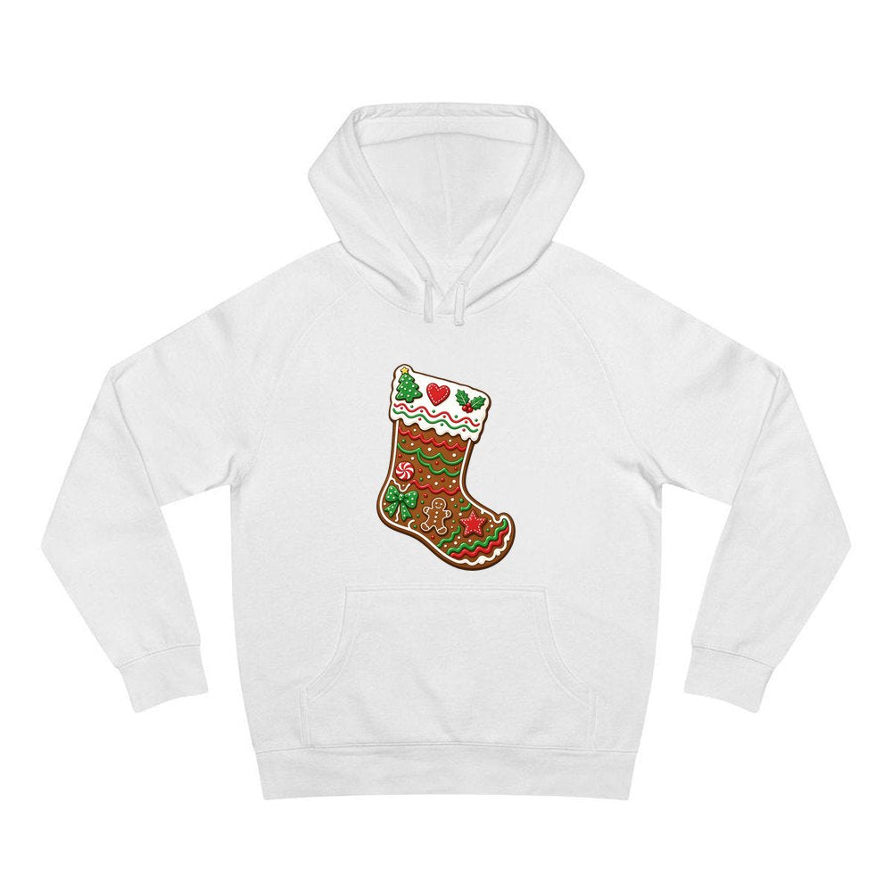 Gingerbread Stocking Biscuit personalised Christmas hoodie in white
