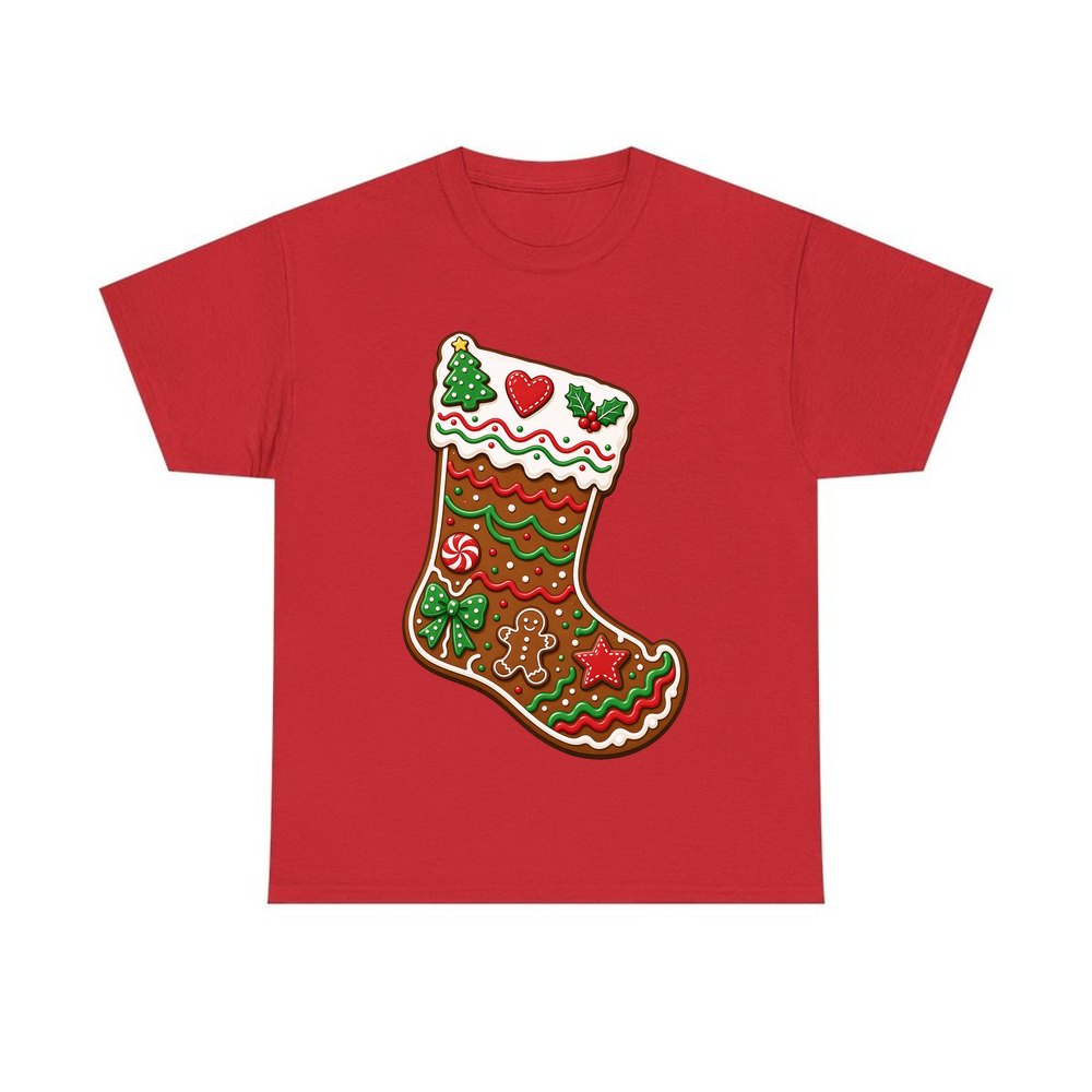 Gingerbread Stocking Biscuit personalised Christmas T-shirt in red