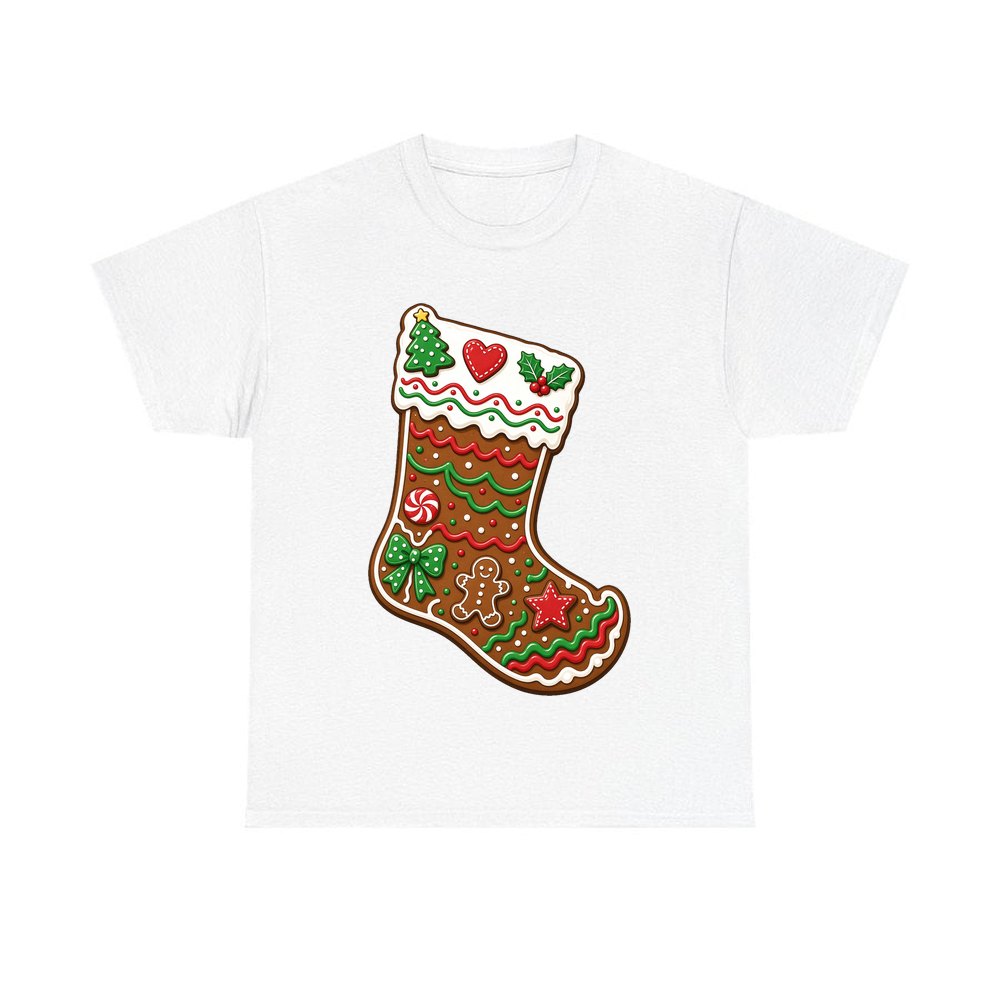 Gingerbread Stocking Biscuit personalised Christmas T-shirt in white