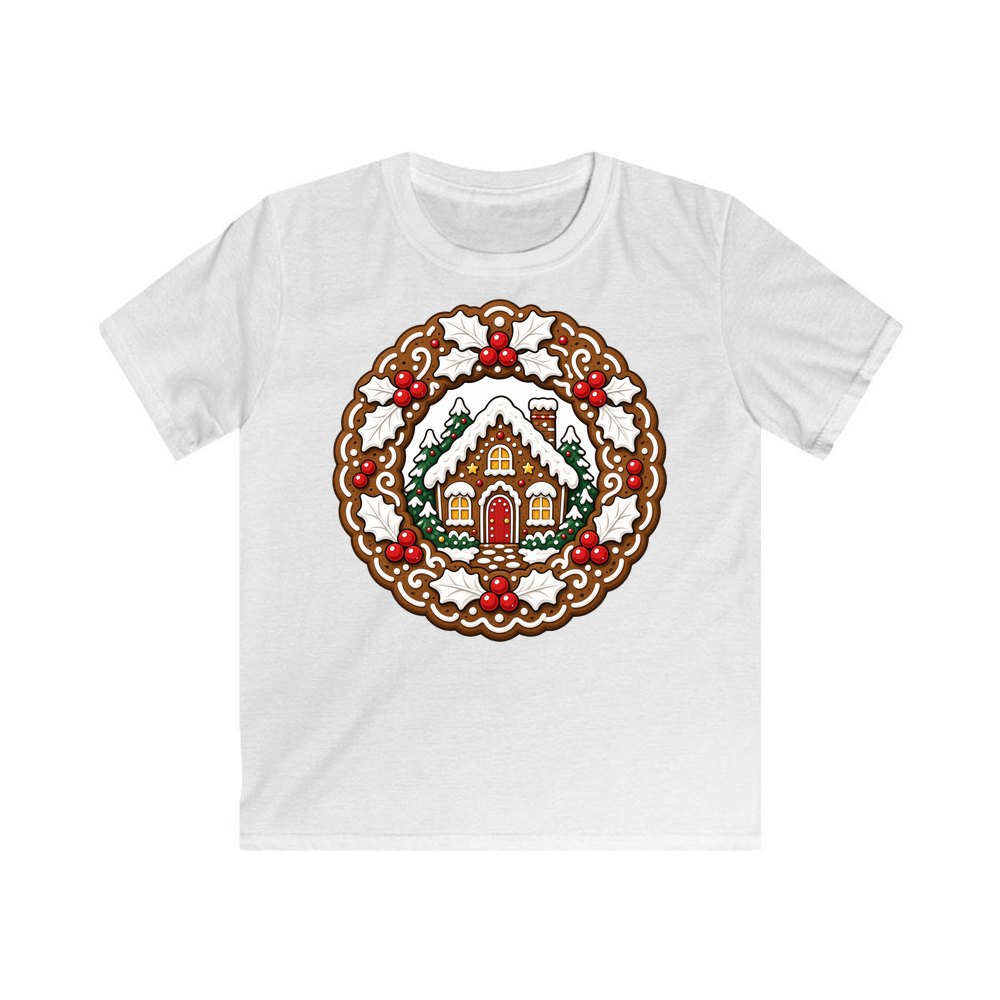 Gingerbread Wreath With House personalised kids Christmas tee in white